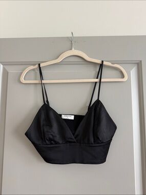 Babaton Black Satin Cropped Cami